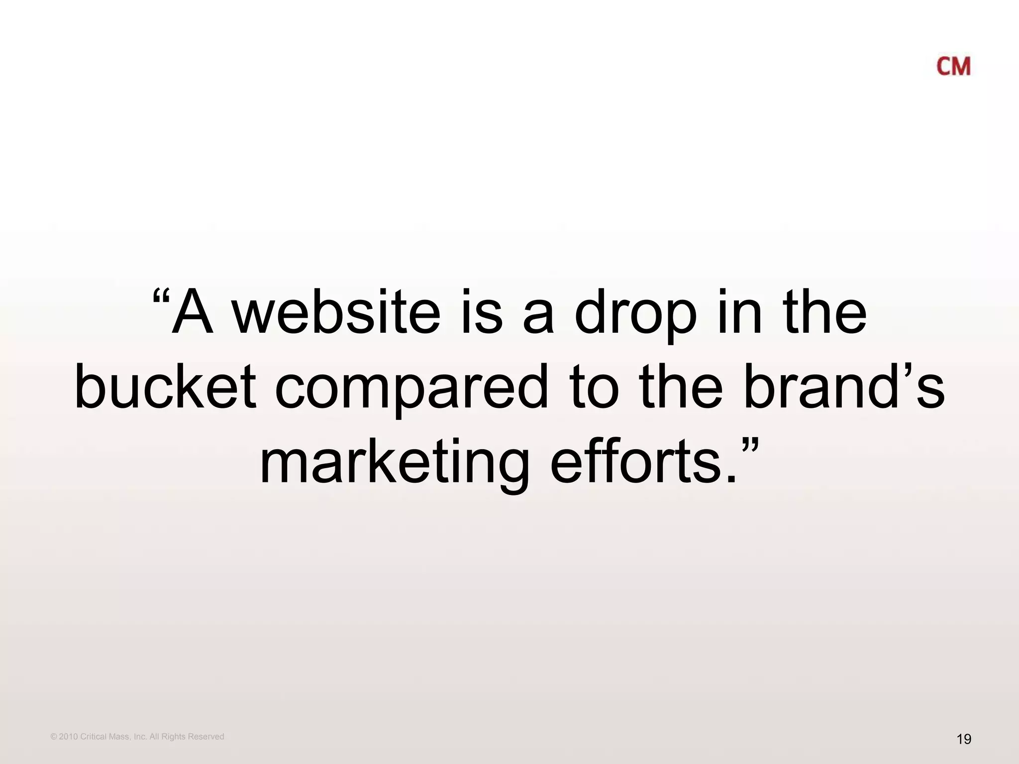 “A website is a drop in the bucket compared to the brand’s marketing efforts.”