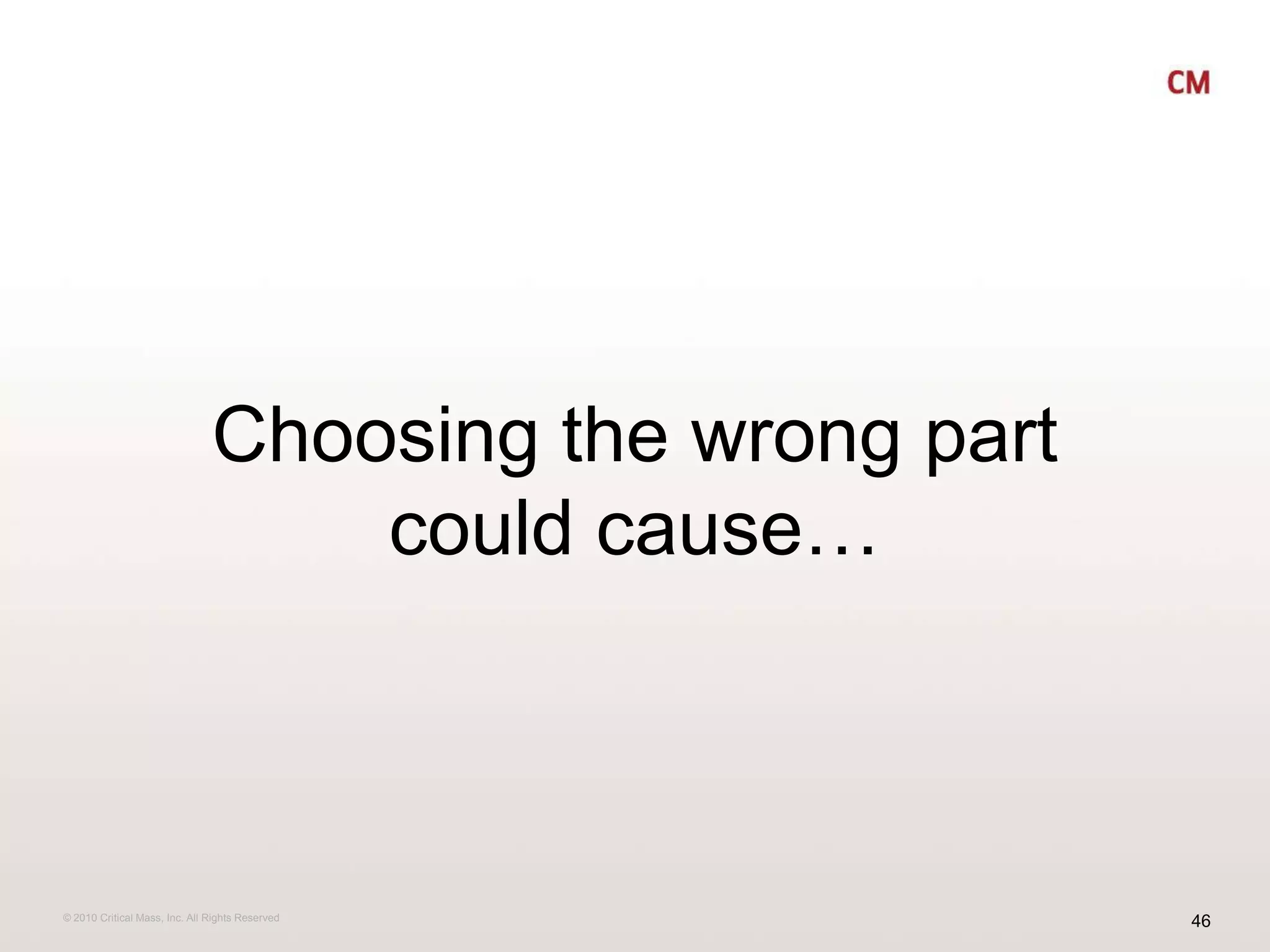 Choosing the wrong partcould cause…
