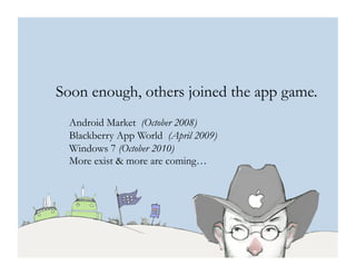 © 2010 Ginsburg Design
Soon enough, others joined the app game.
Android Market (October 2008)
Blackberry App World (April 2009)
Windows 7 (October 2010)
More exist & more are coming…
 