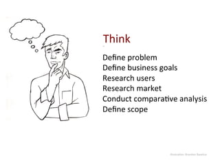 Think$
Deﬁne$problem$
Deﬁne$business$goals$
Research$users$
Research$market$
Conduct$compara9ve$analysis$
Deﬁne$scope$




                 Illustra9on:$Brandon$Baselice$
 
