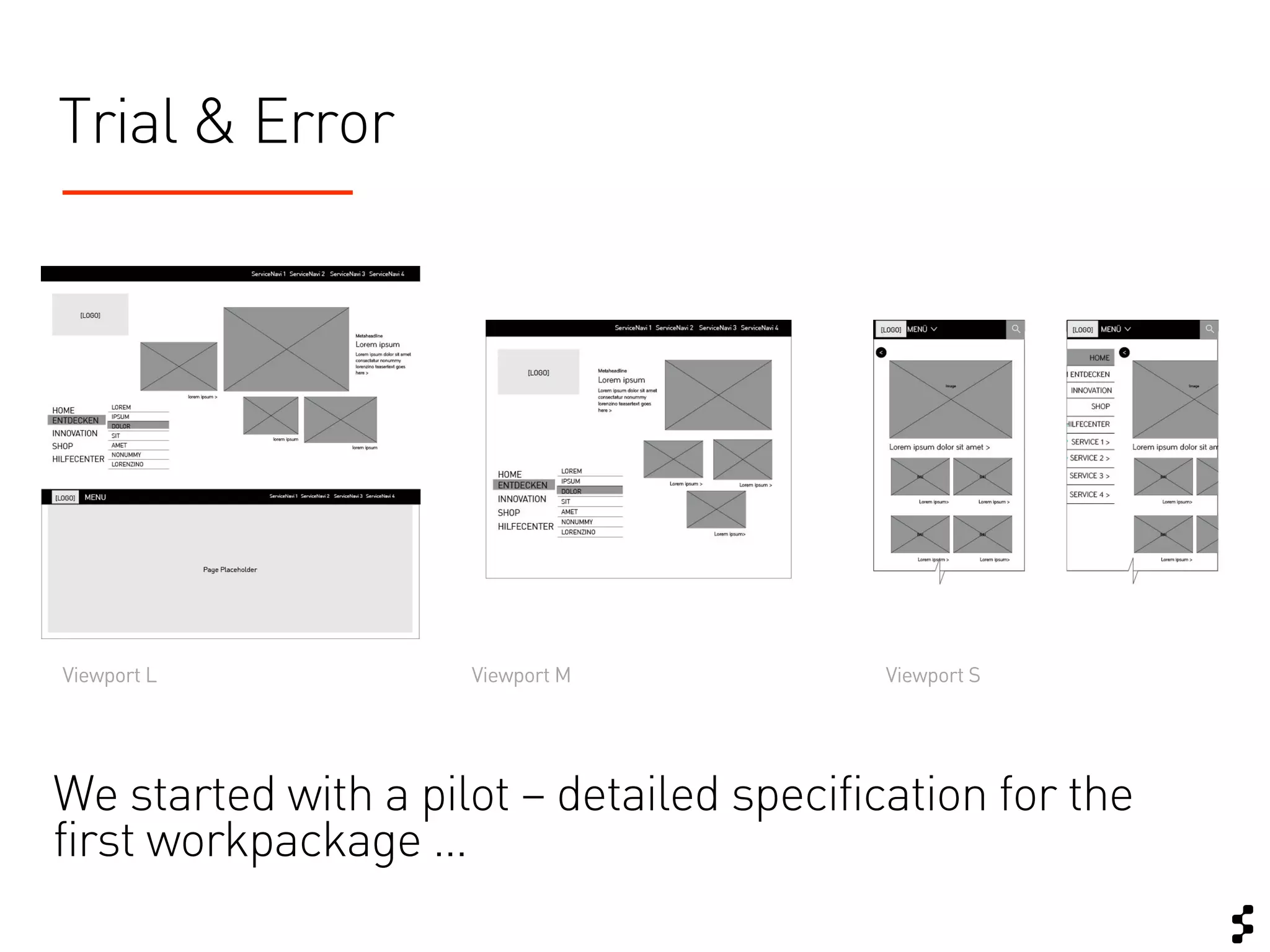 Trial & Error




Viewport L           Viewport M            Viewport S




We started with a pilot – detailed specification for the
first workpackage …
 