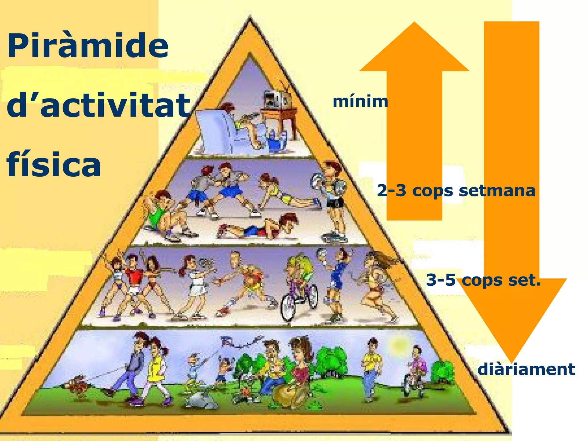 Piràmide  d’activitat física mínim 2-3 cops setmana 3-5 cops set.   diàriament 