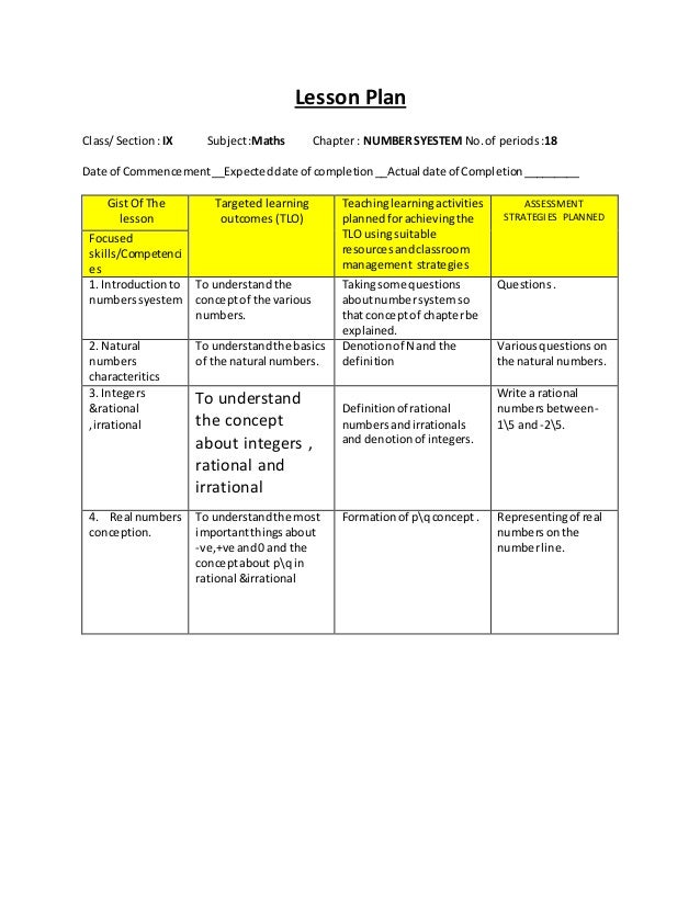 Class Ix Lesson Plan 