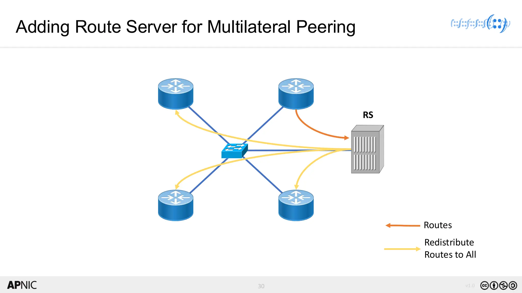 30 v1.0
30
Adding Route Server for Multilateral Peering
Routes
Redistribute
Routes to All
RS
 