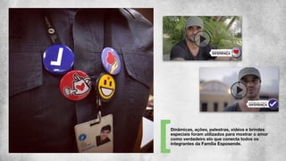 Dinâmicas, ações, palestras, vídeos e brindes
especiais foram utilizados para mostrar o amor
como verdadeiro elo que conecta todos os
integrantes da Família Esposende.
 