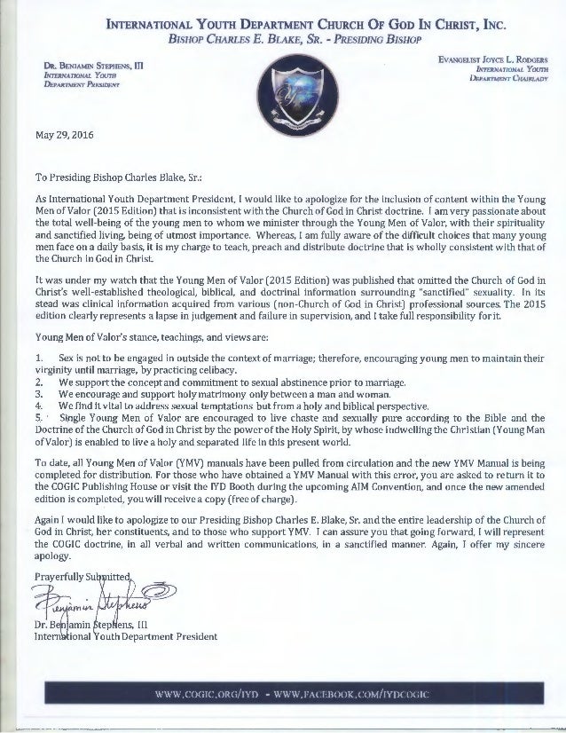 pastor ben stephens apology cogic iyd cogic publishing house order form