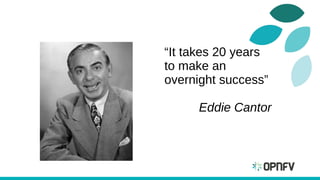 “It takes 20 years
to make an
overnight success”
Eddie Cantor
 