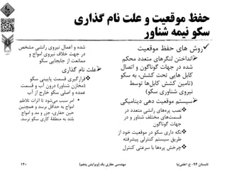 ‫ﮔﺬاري‬ ‫ﻧﺎم‬ ‫ﻋﻠﺖ‬ ‫و‬ ‫ﻣﻮﻗﻌﻴﺖ‬ ‫ﺣﻔﻆ‬
‫ﺷﻨﺎور‬ ‫ﻧﻴﻤﻪ‬ ‫ﺳﻜﻮ‬
‫ﻣﻮﻗﻌﻴﺖ‬ ‫ﺣﻔﻆ‬ ‫ﻫﺎي‬ ‫روش‬
‫ﻣﺤﻜﻢ‬ ‫ﻣﺘﻌﺪد‬ ‫ﻟﻨﮕﺮﻫﺎي‬ ‫اﻧﺪاﺧﺘﻦ‬
‫اﺗﺼﺎل‬ ‫و‬ ‫ﮔﻮﻧﺎﮔﻮن‬ ‫ﺟﻬﺎت‬ ‫در‬ ‫ﺷﺪه‬
‫ﺳﻜ‬ ‫ﺑﻪ‬ ،‫ﻛﺸﺶ‬ ‫ﺗﺤﺖ‬ ‫ﻫﺎﻳﻲ‬ ‫ﻛﺎﺑﻞ‬‫ﻮ‬
)‫ﻛﺎﺑﻞ‬ ‫ﻛﺸﺶ‬ ‫ﺗﺎﻣﻴﻦ‬‫ﺗﻮﺳﻂ‬ ‫ﻫﺎ‬
‫ﺳﻜﻮ‬ ‫ﺷﻨﺎوري‬ ‫ﻧﻴﺮوي‬(
‫دﻳﻨﺎﻣﻴﻜ‬ ‫دﻫﻲ‬ ‫ﻣﻮﻗﻌﻴﺖ‬ ‫ﺳﻴﺴﺘﻢ‬‫ﻲ‬
‫ﭘﺮه‬ ‫ﻧﺼﺐ‬‫در‬ ‫ﻣﺘﻌﺪد‬ ِ‫ﻲ‬‫راﻧﺸ‬ ‫ﻫﺎي‬
‫ﻗﺴﻤﺖ‬‫در‬ ‫و‬ ‫ﺷﻨﺎور‬ ‫ﻣﺨﺘﻠﻒ‬ ‫ﻫﺎي‬
‫ﮔﻮﻧﺎﮔﻮن‬ ‫ﺟﻬﺎت‬
‫از‬ ‫ﺧﻮد‬ ‫ﻣﻮﻗﻌﻴﺖ‬ ‫در‬ ‫ﺳﻜﻮ‬ ‫داري‬ ‫ﻧﮕﻪ‬
‫ﭘﻴﺸﺮﻓ‬ ‫ﻛﻨﺘﺮﻟﻲ‬ ‫ﺳﻴﺴﺘﻢ‬ ‫ﻃﺮﻳﻖ‬‫ﺘﻪ‬
‫ﭘﺮه‬ ‫ﭼﺮﺧﺶ‬‫ﻛﻨﺘﺮل‬ ‫ﺳﺮﻋﺘﻲ‬ ‫ﺑﺎ‬ ‫ﻫﺎ‬
‫ﻣﺸﺨﺺ‬ ِ‫ﻲ‬‫راﻧﺸ‬ ‫ﻧﻴﺮوي‬ ‫اﻋﻤﺎل‬ ‫و‬ ‫ﺷﺪه‬
‫و‬ ‫اﻣﻮاج‬ ‫ﻧﻴﺮوي‬ ‫ﺧﻼف‬ ‫ﺟﻬﺖ‬ ‫در‬
‫ﺳﻜﻮ‬ ‫ﺟﺎﺑﺠﺎﻳﻲ‬ ‫از‬ ‫ﻣﻤﺎﻧﻌﺖ‬
‫ﮔﺬاري‬ ‫ﻧﺎم‬ ‫ﻋﻠﺖ‬
‫ﺳﻜﻮ‬ ‫ﭘﺎﻳﻴﻨﻲ‬ ‫ﻗﺴﻤﺖ‬ ‫ﻗﺮارﮔﻴﺮي‬
)‫ﺷﻨﺎور‬ ‫ﻣﺨﺎزن‬(‫ﻗﺴﻤﺖ‬ ‫و‬ ‫آب‬ ‫درون‬
‫آب‬ ‫از‬ ‫ﺧﺎرج‬ ‫ﺳﻜﻮ‬ ‫اﺻﻠﻲ‬ ‫و‬ ‫ﻋﻤﺪه‬
•‫ﻣﻲ‬ ‫ﺳﺒﺐ‬ ‫اﻣﺮ‬‫ﺗﻼﻃﻢ‬ ‫اﺛﺮات‬ ‫ﺗﺎ‬ ‫ﺷﻮد‬
‫ﻫﻤﭽﻨﻴﻦ‬ ‫و‬ ‫ﺑﺮﺳﺪ‬ ‫ﺣﺪاﻗﻞ‬ ‫ﺑﻪ‬ ‫اﻣﻮاج‬
‫اﻣﻮاج‬ ‫و‬ ‫ﻣﺪ‬ ‫و‬ ‫ﺟﺰر‬ ،‫ﺣﻔﺎري‬ ‫ﺣﻴﻦ‬
‫ﻧﺮﺳ‬ ‫ﺳﻜﻮ‬ ‫ﻛﺎري‬ ‫ﻣﻨﻄﻘﺔ‬ ‫ﺑﻪ‬ ‫ﺑﻠﻨﺪ‬‫ﺪ‬.
‫ﺗﺎﺑﺴﺘﺎن‬94-‫ح‬.‫اﻋﻠﻤﻲ‬‫ﻧﻴﺎ‬‫ﻳﻚ‬ ‫ﺣﻔﺎري‬ ‫ﻣﻬﻨﺪﺳﻲ‬)‫ﭘﻨﺠﻢ‬ ‫وﻳﺮاﻳﺶ‬(120
 