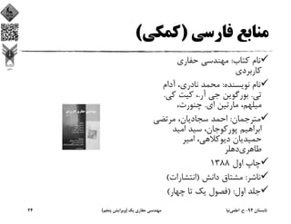 ‫ﻓﺎرﺳﻲ‬ ‫ﻣﻨﺎﺑﻊ‬)‫ﻛﻤﻜﻲ‬(
‫ﻛﺘﺎب‬ ‫ﻧﺎم‬:‫ﺣﻔﺎري‬ ‫ﻣﻬﻨﺪﺳﻲ‬
‫ﻛﺎرﺑﺮدي‬
‫ﻧﻮﻳﺴﻨﺪه‬ ‫ﻧﺎم‬:‫آدام‬ ،‫ﻧﺎدري‬ ‫ﻣﺤﻤﺪ‬
‫ﺗﻲ‬.‫آر‬ ‫ﺟﻲ‬ ‫ﺑﻮرﮔﻮﻳﻦ‬.‫ﻛﻲ‬ ‫ﻛﻴﺖ‬ ،.
‫اي‬ ‫ﻣﺎرﺗﻴﻦ‬ ،‫ﻣﻴﻠﻬﻢ‬.،‫ﭼﻨﻮرت‬
‫ﻣﺘﺮﺟﻤﺎن‬:‫ﻣﺮﺗﻀﻲ‬ ،‫ﺳﺠﺎدﻳﺎن‬ ‫اﺣﻤﺪ‬
‫اﻣﻴﺪ‬ ‫ﺳﻴﺪ‬ ،‫ﻛﻮﺟﺎن‬‫ﭘﻮر‬ ‫اﺑﺮاﻫﻴﻢ‬
‫اﻣﻴﺮ‬ ،‫دﻳﻮﻛﻼﻫﻲ‬ ‫ﺣﻤﻴﺪﻳﺎن‬
‫دﻫﻠﺮ‬‫ﻃﺎﻫﺮي‬
‫اول‬ ‫ﭼﺎپ‬1388
‫ﻧﺎﺷﺮ‬:‫داﻧﺶ‬ ‫ﻣﺸﺘﺎق‬)‫اﻧﺘﺸﺎرات‬(
‫اول‬ ‫ﺟﻠﺪ‬) :‫ﭼﻬﺎر‬ ‫ﺗﺎ‬ ‫ﻳﻚ‬ ‫ﻓﺼﻮل‬(
‫ﺗﺎﺑﺴﺘﺎن‬94-‫ح‬.‫اﻋﻠﻤﻲ‬‫ﻧﻴﺎ‬‫ﻳﻚ‬ ‫ﺣﻔﺎري‬ ‫ﻣﻬﻨﺪﺳﻲ‬)‫ﭘﻨﺠﻢ‬ ‫وﻳﺮاﻳﺶ‬(24
 