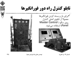‫ﻓﻮراﻧﮕﻴﺮﻫﺎ‬ ‫دور‬ ‫راه‬ ‫ﻛﻨﺘﺮل‬ ‫ﺗﺎﺑﻠﻮ‬
‫ﻓﻮراﻧﮕ‬ ‫ﻛﺮدن‬ ‫ﺑﺴﺘﻪ‬ ‫و‬ ‫ﺑﺎز‬ ‫ﺑﺮاي‬‫ﻴﺮ‬‫ﻫﺎ‬
‫ﻛﻨﺘﺮل‬ ‫اﺻﻠﻲ‬ ‫ﺗﺎﺑﻠﻮي‬ ‫از‬ ‫ﻣﻌﻤﻮﻻ‬
‫ﺳﻜﻮ‬ ‫روي‬)Master Control 
Panel(‫ﻣﻲ‬ ‫اﺳﺘﻔﺎده‬‫ﺷﻮد‬.
‫ﺗﺎﺑﺴﺘﺎن‬94-‫ح‬.‫اﻋﻠﻤﻲ‬‫ﻧﻴﺎ‬‫ﻳﻚ‬ ‫ﺣﻔﺎري‬ ‫ﻣﻬﻨﺪﺳﻲ‬)‫ﭘﻨﺠﻢ‬ ‫وﻳﺮاﻳﺶ‬(235
 