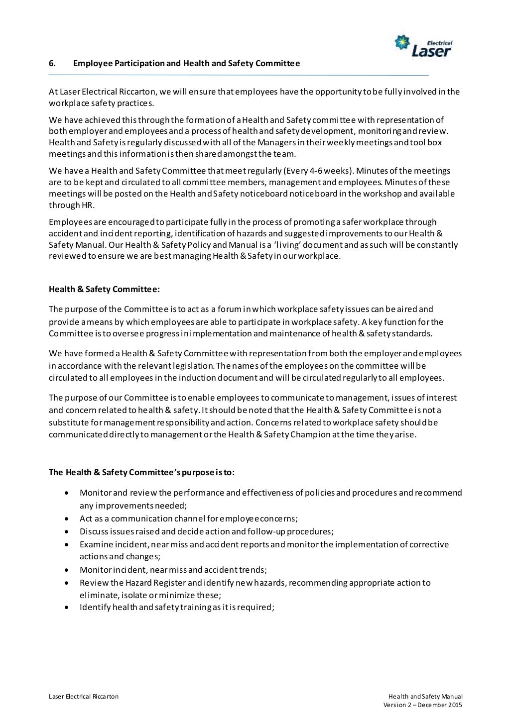 Health and safety manual (last updated 11.12.15)