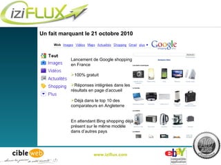www.iziflux.com Un fait marquant le 21 octobre 2010 <ul><li>Lancement de Google shopping en France </li></ul><ul><li>100% ...