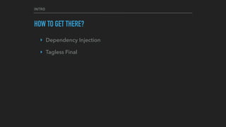 INTRO
HOW TO GET THERE?
‣ Dependency Injection
‣ Tagless Final
 