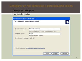 35 
Configurar un red doméstica o para pequeña oficina 
• Descripción del Equipo 
• Nombre del equipo 
 