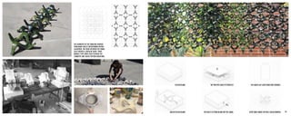 PROCESS OF SLIP CASTING AND
GLAZING.
THE GEOMETRY OF THE FORM WAS DERIVED
FROM MANY CIRCLES INTERTWINING WITHIN
EACHOTHER. THE VOIDS BETWEEN THE FORMS
ALSO CREATED A CIRCULAR SHAPE. THREE
MODULE TYPES WERE USED TO BREAK THE
SYMMETRY AND CREATE PATTERN VARIATIONS.
PROCESS WORK.
PLASTER BLANK. THE TWO PICES MUST FIT PERFECTLY. THE LIQUID CLAY LATER TURNS INTO CERAMICS.
MILLED PLASTER BLANK. THE HOLE IS TO POUR IN AND OUT THE LIQUID. AFTER THREE HOURS THE PIECE CAN BE REMOVED. 23
 