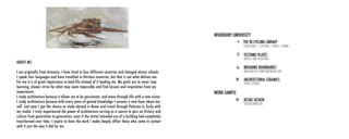 6
16
20
24
TECTONIC PLATES
HOUSE AND HOUSING
ARCHITECTURAL CERAMICS
TOPIC STUDIO
DETAIL DESIGN
TUCHSCHMID AG
12
ABOUT ME:
I am originally from Armenia, I have lived in four different countries and changed eleven schools.
I speak four languages and have travelled in thirteen countries, but that is not what defines me.
For me it is of great importance to lead life instead of it leading me. My goals are to never stop
learning, always strive for what may seem impossible and find lessons and inspiration from my
experiences.
I study architecture because it allows me to be passionate, and move through life with a new vision.
I study architecture because with every piece of gained knowledge I uncover a new layer about my-
self. Last year I got the chance to study abroad in Rome and travel through Palermo in Sicily with
my studio. I truly experienced the power of architecture serving as a source to pass on history and
culture from generation to generation, even if the initial intended use of a building had completely
transformed over time. I aspire to have the work I make deeply affect those who come in contact
with it just the way it did for me.
WORK SAMPLE
STRUCTURE | SYSTEM | SPACE| FORM
THE RE-CYCLING LIBRARY
WOODBURY UNIVERSITY
BREAKING BOUNDARIES
MUSEUM OF CONTEMPORARY ART
 