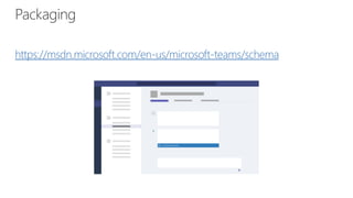 https://msdn.microsoft.com/en-us/microsoft-teams/schema
Packaging
 