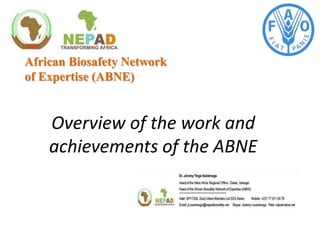 Overview of the work and
achievements of the ABNE
African Biosafety Network
of Expertise (ABNE)
 