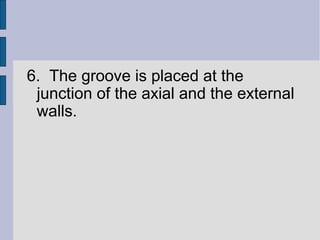 6. The groove is placed at the 
junction of the axial and the external 
walls. 
 