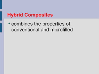 Hybrid Composites 
 combines the properties of 
conventional and microfilled 
 