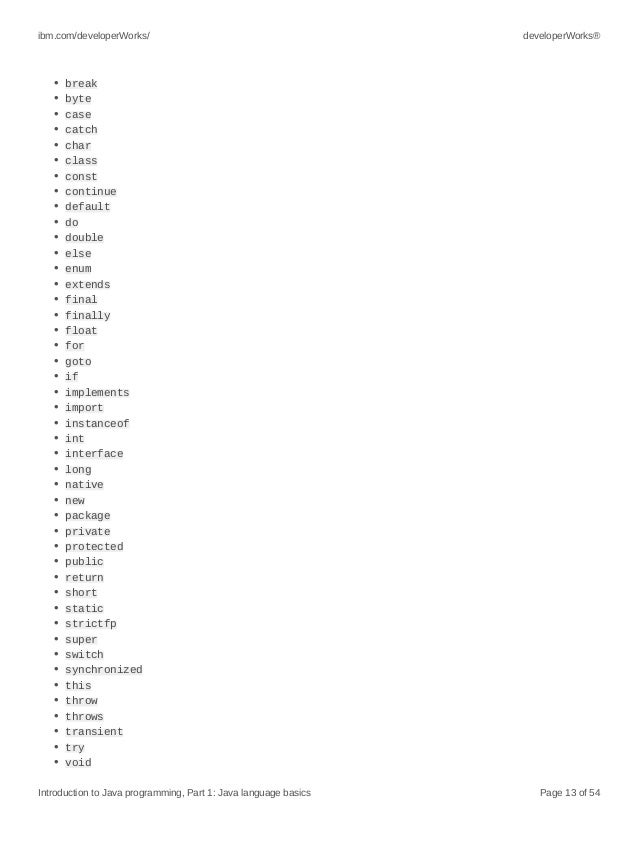 java reserved words list pdf