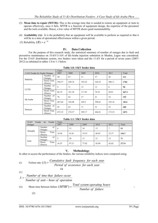 The Reliability Study of 11-Kv Distribution Feeders: A Case Study of ...