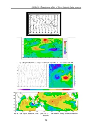 EQUINOO: The entity and validity of this oscillation to Indian monsoon




      Fig : 5; Negative EQUINOO co mposite of June to September SST, zonal wind and OLR




Fig : 6; 1994: A grant positive EQUINOO year with SST, OLR and wind average anomalies of June to
                                           September


                                              53
 