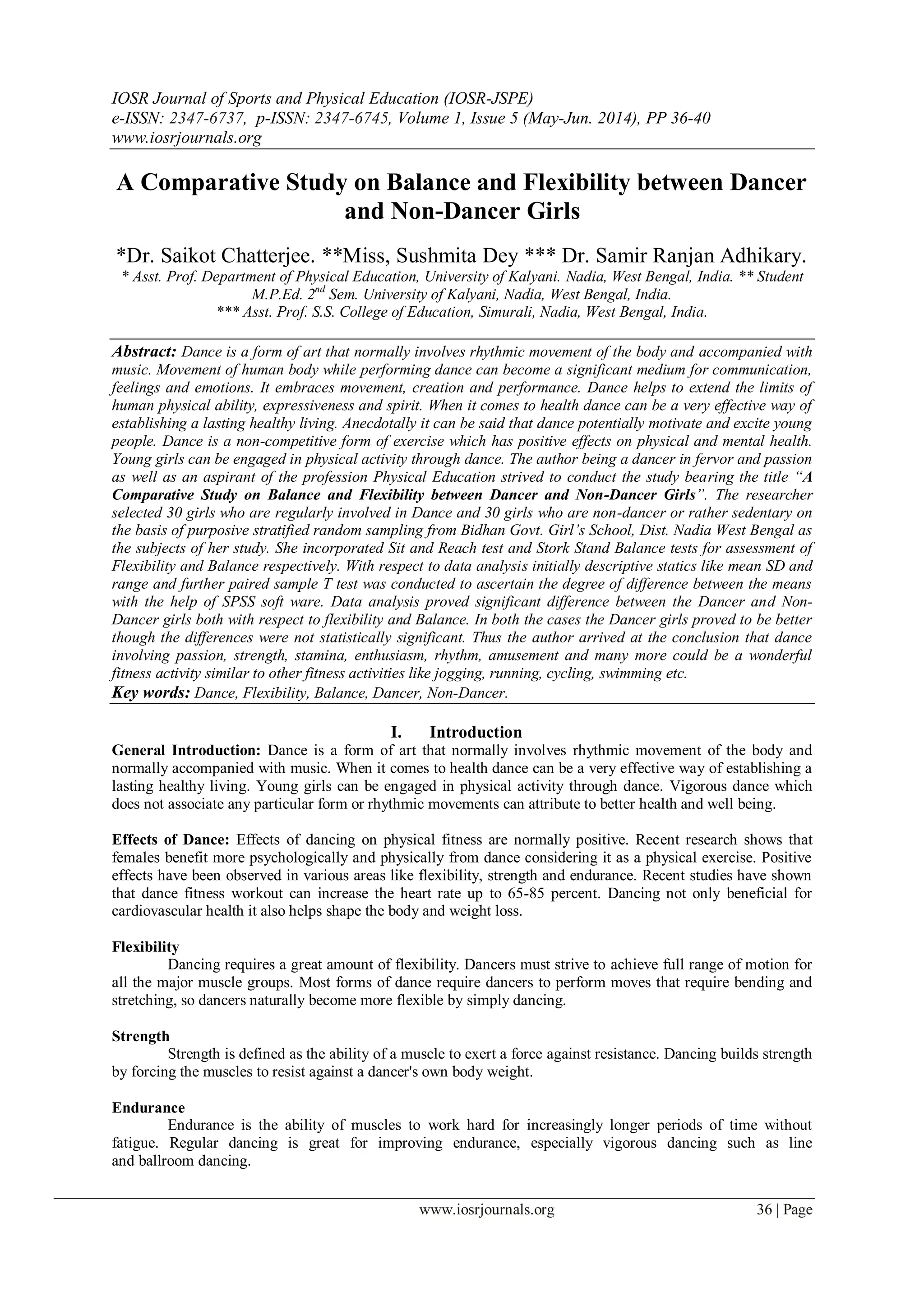 A Comparative Study on Balance and Flexibility between Dancer and Non ...