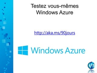 Testez vous-mêmes
Windows Azure
http://aka.ms/90jours
 