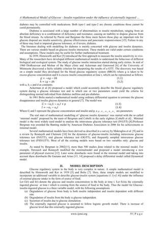 A Mathematical Model of Glucose - Insulin regulation under the ...