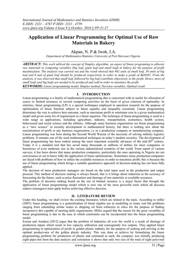 Application of Linear Programming for Optimal Use of Raw Materials in ...