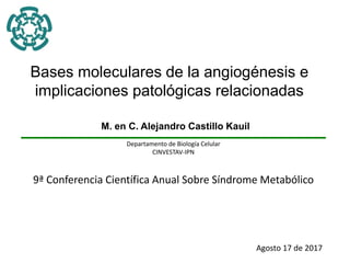 Bases moleculares de la angiogénesis e
implicaciones patológicas relacionadas
M. en C. Alejandro Castillo Kauil
Departamento de Biología Celular
CINVESTAV-IPN
9ª Conferencia Científica Anual Sobre Síndrome Metabólico
Agosto 17 de 2017
 