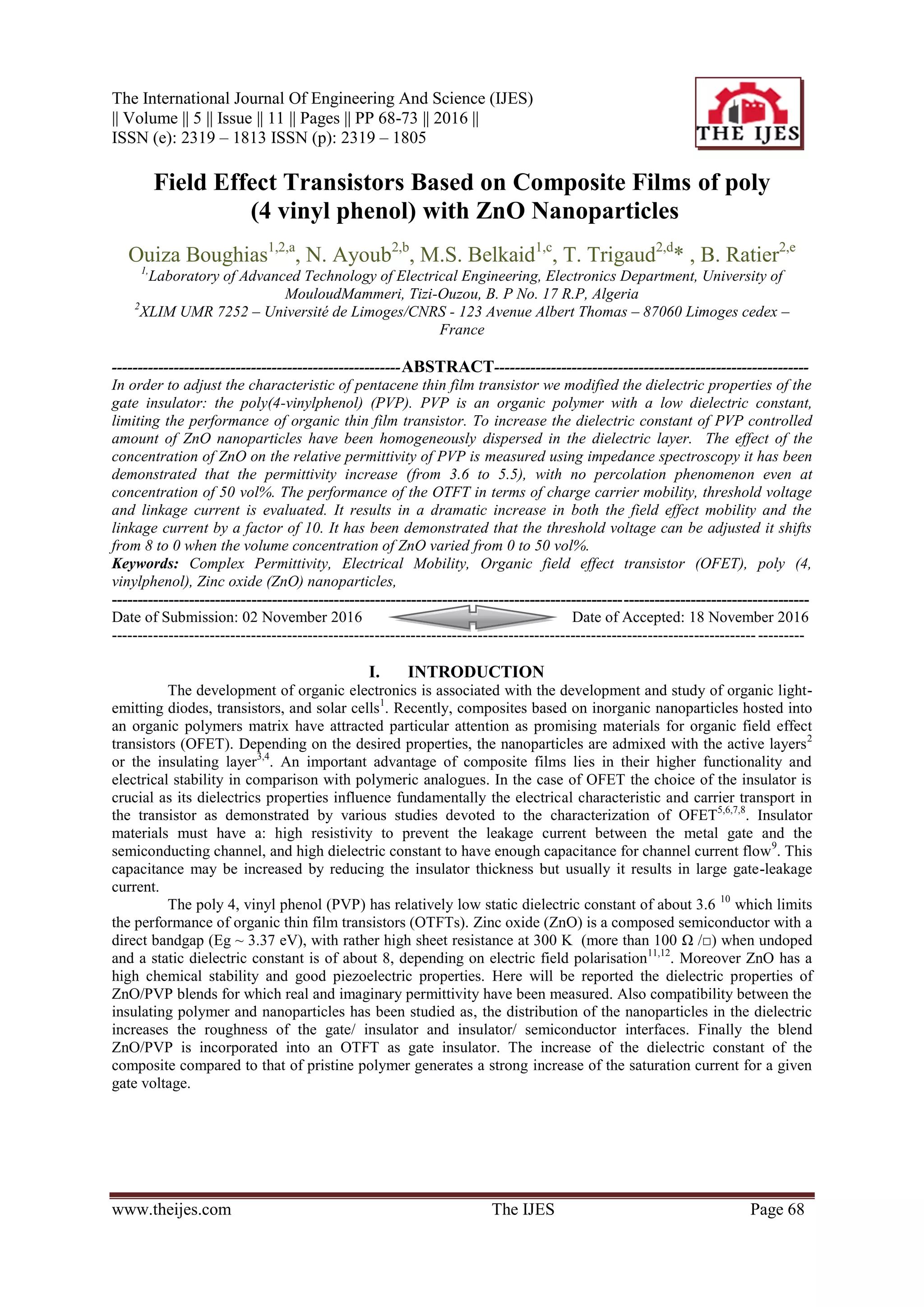 Field Effect Transistors Based on Composite Films of poly (4 vinyl