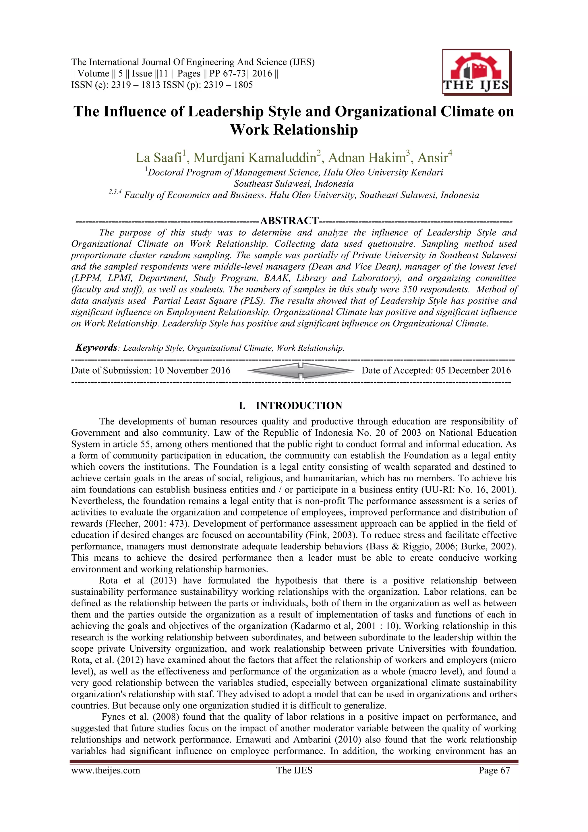The Influence of Leadership Style and Organizational Climate on Work ...