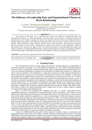 The Influence of Leadership Style and Organizational Climate on Work ...