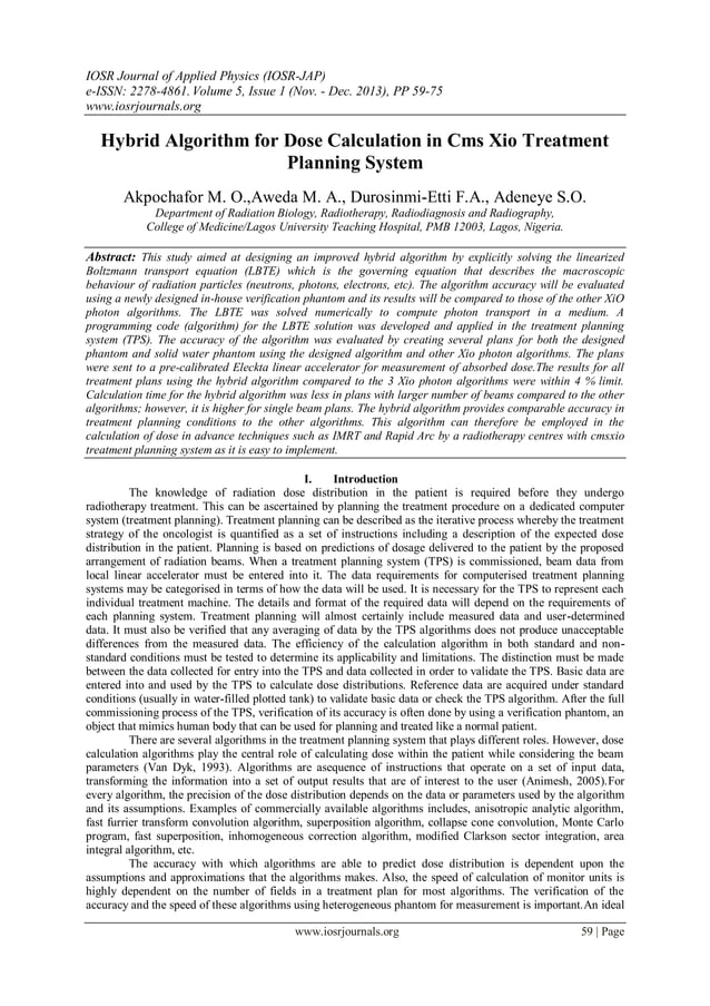 Hybrid Algorithm for Dose Calculation in Cms Xio Treatment Planning ...