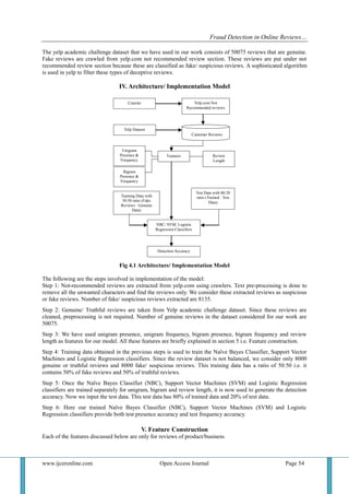 Fraud Detection in Online Reviews using Machine Learning Techniques | PDF