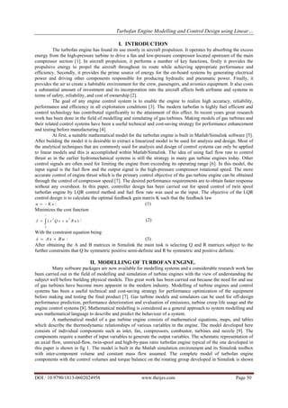 Turbofan Engine Modelling and Control Design using Linear Quadratic ...