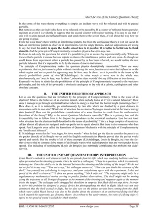 Short Review of the Unitary Quantum Theory | PDF