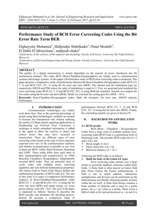 Performance Study of BCH Error Correcting Codes Using the Bit Error Rate Term BER | PDF ...