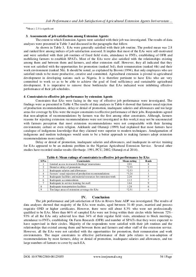 Job Performance and Job Satisfaction of Agricultural Extension Agents…