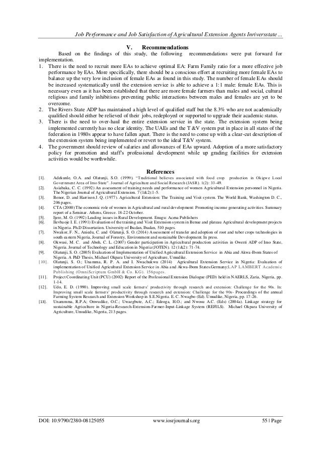 Job Performance and Job Satisfaction of Agricultural Extension Agents…