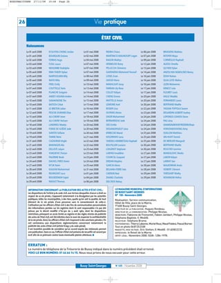 BUSSYMAG105NEW    27/11/08         10:48       Page 26




     26                                                                                 Vie pratique

                                                                                                ÉTAT CIVIL
           Naissances
           Le 01 avril 2008        N’GUYEN-CHONG Jordan                     Le 01 mai 2008               RIDIRA Chiara                    Le 06 juin 2008      BRASSENS Mathieu
           Le 01 avril 2008        BOURQUIN Océane                          Le 02 mai 2008               MARTINICO-MAUNOURY Logan         Le 07 juin 2008      RITOPER Maya
           Le 02 avril 2008        FERRAS Hugo                              Le 04 mai 2008               RAGON Mathys                     Le 09 juin 2008      CORNÉGLIO Raphaël
           Le 03 avril 2008        FUSIL Louca                              Le 07 mai 2008               HENNEUSE Romy                    Le 12 juin 2008      AUZOU Ornella
           Le 03 avril 2008        NDOUMBE Rodolphe                         Le 07 mai 2008               PELLICCIA Clémence               Le 13 juin 2008      QU’HEN Tylian
           Le 05 avril 2008        RIMI-THIERY Kylian                       Le 07 mai 2008               GADDADDA Mohamed-Youssef         Le 14 juin 2008      ANZOU WA NGBOLOKO Benny
           Le 05 avril 2008        NARPOOLMIN Billy                         Le 08 mai 2008               LOISEL Evan                      Le 16 juin 2008      EDOH Nohan
           Le 05 avril 2008        MATH Mila                                Le 09 mai 2008               SAOUD Alana                      Le 16 juin 2008      SILVA LEITE Melina
           Le 07 avril 2008        FRIEL Emily                              Le 10 mai 2008               MAKHLOUFI Jessy                  Le 16 juin 2008      LEZIN Maïwenne
           Le 07 avril 2008        COUTTELLE Yanis                          Le 13 mai 2008               FARRAN Lily-Rose                 Le 17 juin 2008      ERNEST Lola
           Le 07 avril 2008        PLANCHE Grégoire                         Le 14 mai 2008               COLLET Kélyan                    Le 17 juin 2008      FLEURET Louis
           Le 07 avril 2008        ANDET-ASSANA Ambre                       Le 14 mai 2008               CHENG Emma                       Le 20 juin 2008      HALLE Maddie
           Le 10 avril 2008        SANAKINONE Téo                           Le 15 mai 2008               WATTELLE Anton                   Le 20 juin 2008      FERNANDES Laura
           Le 10 avril 2008        BATISTA Chloé                            Le 15 mai 2008               LEMOINE Axel                     Le 26 juin 2008      BERTRAND Maëlie
           Le 11 avril 2008        LE BRETON Julien                         Le 16 mai 2008               ROSIER Lina                      Le 22 juin 2008      TASSAN-TOFFOLA Swann
           Le 12 avril 2008        PESCHE-DURAND Elise                      Le 17 mai 2008               OUYANG Alexia                    Le 23 juin 2008      DEGARDIN-GOBERT Audrey
           Le 15 avril 2008        ALI-CHERIF Imen                          Le 18 mai 2008               SAGIR Muhammed                   Le 24 juin 2008      LOPONGO LOHATA Stone
           Le 15 avril 2008        ALI-CHERIF Hicham                        Le 18 mai 2008               BERNARDEAU Jade                  Le 24 juin 2008      PAU Léna
           Le 18 avril 2008        LANDRIEU Maelys                          Le 20 mai 2008               SIES Emilie                      Le 24 juin 2008      GHAMSAVAR KHEYRODDIN Ehsan
           Le 19 avril 2008        FOKKE DE GOËDE Jade                      Le 20 mai 2008               DOUANGPASEUT Léna                Le 24 juin 2008      VORATANOUVONG Aimy
           Le 19 avril 2008        SANTOS Sofiane                           Le 20 mai 2008               KRIBECHE Manel                   Le 25 juin 2008      QUILLON Matthieu
           Le 19 avril 2008        TANNE Rémi                               Le 21 mai 2008               NTEZIRYAYO Lena                  Le 25 juin 2008      SIN-HUOT Donick
           Le 21 avril 2008        CAZAURAN Virgile                         Le 22 mai 2008               TARDIEU-HERBRETEAU Raphaël       Le 25 juin 2008      DE MERLIER Margault
           Le 21 avril 2008        BARANGER Alix                            Le 22 mai 2008               BOUTILLIER Lexiann               Le 26 juin 2008      BERTRAND Maëlie
           Le 22 avril 2008        DELLISTE Julyan                          Le 23 mai 2008               LOIGEROT Stéphane                Le 26 juin 2008      ROUCHDI Jasmine
           Le 23 avril 2008        VUKOJEVIC Florian                        Le 23 mai 2008               LABYAD Imaddine                  Le 27 juin 2008      MANOJLOVIC Marko
           Le 23 avril 2008        PALERME Noah                             Le 23 juin 2008              COURCOL Gaspard                  Le 27 juin 2008      LABOR Kélyan
           Le 24 avril 2008        DAUVEL-PIRES Vivien                      Le 24 mai 2008               ERIDAN Mayline                   Le 27 juin 2008      LARRAT Ilan
           Le 27 avril 2008        M’LIK Naïm                               Le 25 mai 2008               GARCIA Alexis                    Le 28 juin 2008      WALKOWIAK Anaïs
           Le 28 avril 2008        KALKAN Muhammed                          Le 31 mai 2008               BELHANI-FERRE Inès               Le 28 juin 2008      VEIBERT Clément
           Le 28 avril 2008        REUNGOAT Luca                            Le 01 juin 2008              CHERON Noé                       Le 29 juin 2008      THIESSART Mathy
           Le 29 avril 2008        BOUJEDDADA Sajed                         Le 04 juin 2008              ZHANG Charlotte                  Le 29 juin 2008      HOUANGNI Helina
           Le 29 avril 2008        RAOULT Thomas                            Le 06 juin 2008              DELCROS Nelssy


            INFORMATION CONCERNANT LA PUBLICATION DES ACTES D’ÉTAT CIVIL:                                         LE MAGAZINE MUNICIPAL D’INFORMATIONS
            Les dispositions de l’article 9 du code civil, aux termes desquelles chacun a droit au                DE BUSSY SAINT-GEORGES
            respect de sa vie privée, s’opposent notamment à la divulgation par les autorités                     N° 105 - Novembre 2008
            publiques, telles les municipalités, à des tiers, quelle qu’en soit la qualité, de tout               Réalisation: Service communication,
            élément de la vie privée d’une personne sans le consentement de celle-ci.                             Hôtel de Ville, place de la Mairie,
            L’utilisation par les officiers d’état civil à des fins de communication personnalisée                77600 Bussy Saint-Georges.
            des informations portées sur les registres dont ils sont responsables n’a pas été                     DIRECTEUR DE LA PUBLICATION : Hugues Rondeau.
            prévue par le décret modifié n°62-921 du 3 août 1962, dont les dispositions                           DIRECTEUR DE LA COMMUNICATION : Philippe Nicolas.
            restrictives, prévoyant un accès limité au registre et des règles strictes de publicité               RÉDACTEURS: Fabienne de Fromentel, Fabien Jambart, Philippe Nicolas,
            des actes de l’état civil, ont été édictées dans le souci de respecter la confidentialité             Stéphanie Baptiste, E-Medi@.
            de la vie privée.Ainsi,les officiers d’état civil s’exposent à des sanctions pénales s’ils            RELECTEUR : Stéphane Brame.
            ont contrevenu aux dispositions réglementaires concernant notamment la                                PHOTOGRAPHES : Thierry Labonne, Muriel Roux, Maud Foldesi, Pascal Burner.
            publicité des actes d’état civil (article R.645-3 du code pénal).                                     Tout en photo 0687252300
            Il est toutefois possible de considérer qu’un accord exprès des intéressés permet                     MAQUETTE, MISE EN PAGE : Eric Stetten, E-Medi@ - 0140802233.
            une publication.Dans ce cas,l’officier d’état civil prévoira de recueillir cet accord par             IMPRESSION : le Reveil de la Marne.
            écrit afin de se prémunir contre toute éventuelle plainte ultérieure. ■                               DÉPÔT LÉGAL : Novembre 2008. ISSN: 1284-1978.



            ERRATUM :
            Le numéro de téléphone de la Trésorerie de Bussy indiqué dans le numéro précédent était erronné.
            VOICI LE BON NUMÉRO: 01 64 66 14 15. Nous vous prions de nous excuser pour cette erreur.



                                                                        Bussy Saint-Georges                       N°105 - Novembre 2008
 