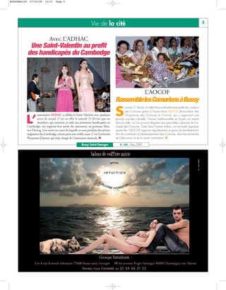 BUSSYMAG109     27/03/09      15:31    Page 5




                                                                       Vie de la cité                                                                                    5


                                 Avec L’ADHAC
               Une Saint-Valentin au profit
              des handicapés du Cambodge




                                                                                                                     L’AOCOF
                                                                                           Rassemble les Comoriens à Bussy
                                                                                           S
                                                                                                    amedi 21 février, la salle Maurice-Koehl avait revêtu les couleurs
                                                                                                    des Comores grâce à l’association AOCOF (Association des
                       association ADHAC a célébré la Saint-Valentin avec quelques                  Originaires des Comores en France), qui y organisait une

          L’           jours de retard. C’est en effet le samedi 21 février que ses
                       membres, qui viennent en aide aux personnes handicapées au
              Cambodge, ont organisé leur soirée des amoureux, au gymnase Mau-
                                                                                           grande journée culturelle. Danses traditionnelles et chants ont retenti
                                                                                           dans la salle, où l’on pouvait déguster des spécialités culinaires de l’ar-
                                                                                           chipel des Comores. Situé dans l’océan Indien, cet archipel regroupe
              rice-Herzog. Une soirée au cours de laquelle se sont produits des artistes   quatre îles. L’AOCOF organise régulièrement ce genre de manifestations
              originaires du Cambodge, réunis pour une noble cause. C’est l’orchestre      afin de contribuer au développement des Comores, dans les domaines
              Phoumine Dantrey qui était chargé de l’animation musicale.                   de l’éducation et de la santé notamment.

                                                              Bussy Saint-Georges             N° 109 - Mars 2009
 