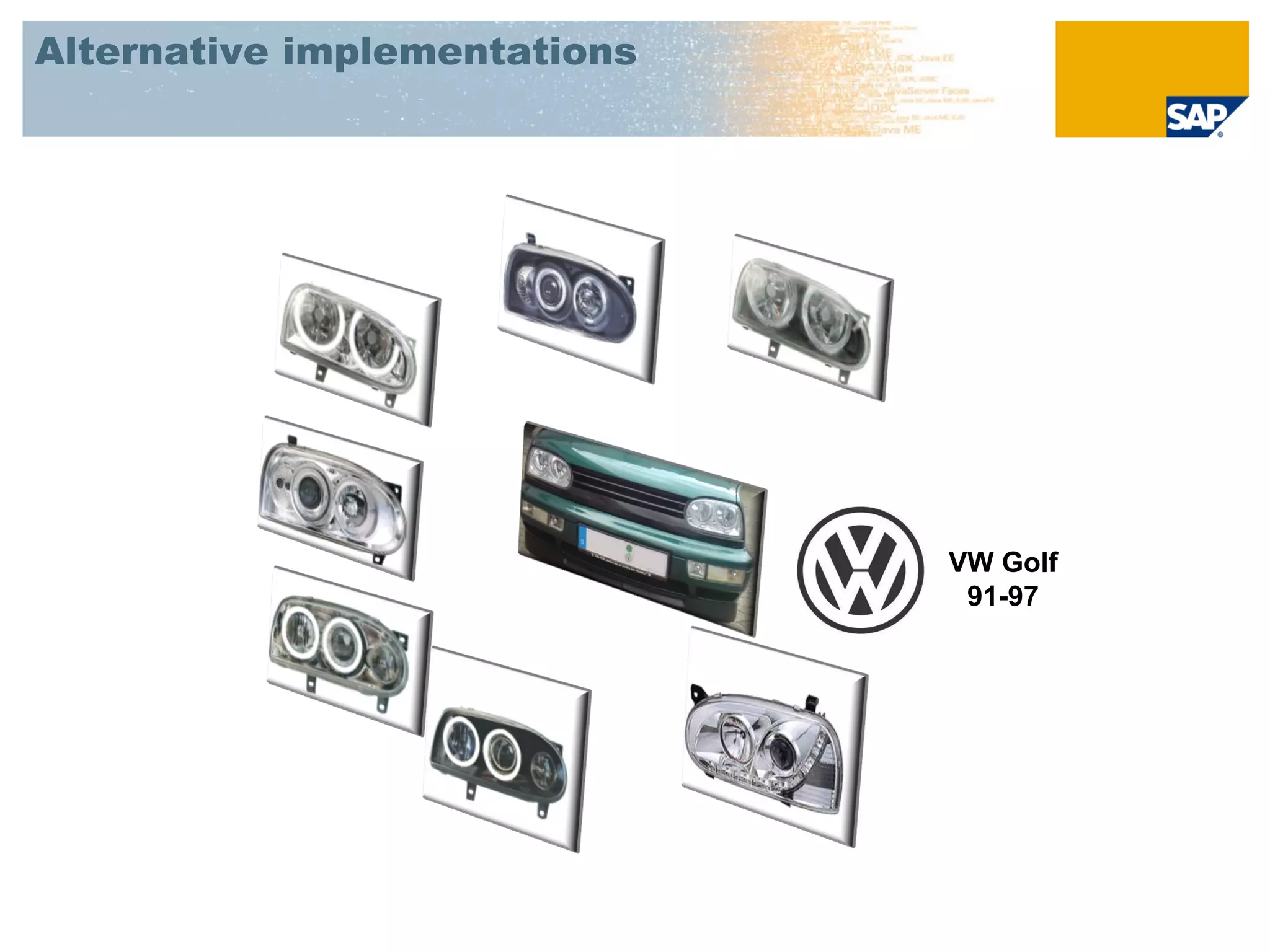 Alternative implementations




                              VW Golf
                               91-97
 