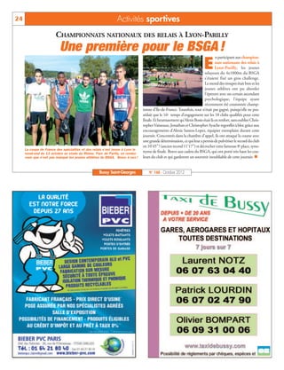 24                                                            Activités sportives
                        CHAMPIONNATS NATIONAUX DES RELAIS À LYON-PARILLY
                          Une première pour le BSGA !
                                                                                                                                n participant aux champion-

                                                                                                                       E        nats nationaux des relais à
                                                                                                                                Lyon-Parilly, les jeunes
                                                                                                                         relayeurs du 4x1000m du BSGA
                                                                                                                         s’étaient fixé un gros challenge.
                                                                                                                         Le moral des troupes était bon et les
                                                                                                                         jeunes athlètes ont pu aborder
                                                                                                                         l’épreuve avec un certain ascendant
                                                                                                                         psychologique, l’équipe ayant
                                                                                                                         récemment été couronnée champ-
                                                                              ionne d’Ile-de-France. Toutefois, tout n’était pas gagné, puisqu’elle ne pos-
                                                                              sédait que le 16e temps d’engagement sur les 18 clubs qualifiés pour cette
                                                                              finale. Et heureusement qu’Alexis Bosio était là en renfort, sans oublier Chris-
                                                                              topher Vaisseaux, Jonathan et Christopher Ayache regonflés à bloc grâce aux
                                                                              encouragements d’Alexis Santos-Lopez, équipier exemplaire durant cette
                                                                              journée. Concentrés dans la chambre d’appel, ils ont attaqué la course avec
                                                                              une grande détermination, ce qui leur a permis de pulvériser le record du club
                                                                              en 10’45’’ ! (ancien record 11’17’’) et décrocher cette fameuse 8e place, syno-
     La coupe de France des spécialités et des relais s’est tenue à Lyon le
                                                                              nyme de finale. Bravo aux cadets du BSGA, qui ont porté très haut les cou-
                                                                              leurs du club et qui garderont un souvenir inoubliable de cette journée. n
     week-end du 13 octobre au stade du Rhône, Parc de Parilly, un rendez-
     vous que n’ont pas manqué les jeunes athlètes du BSGA. Bravo à eux !



                                                   Bussy Saint-Georges            N° 148 - Octobre 2012
 