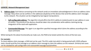 Embitel Technologies International presence:
J1939/81 -Network Management layer:
1. Address claim: Each device connecting ...