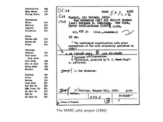 The MARC pilot project (1968) 
 