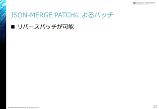 JSON-MERGE PATCHによるパッチ
 リバースパッチが可能
32Copyright&copy; 2015 Growth xPartners, Inc. All rights reserved.
 