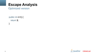 43
Escape Analysis
public int m1() {
return 3;
}
Optimized version
 